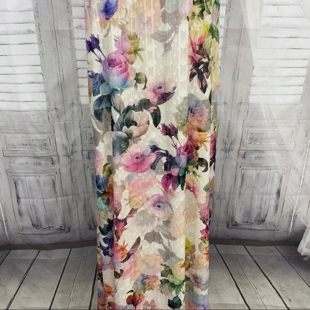 Alex Marie Ivory Pink Floral Long Maxi Sleeveless V Neck Halter Dress Easter NEW - Picture 7 of 11